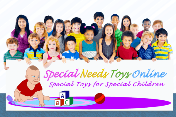 Happy Kids Holding Special Needs Toys Online Banner